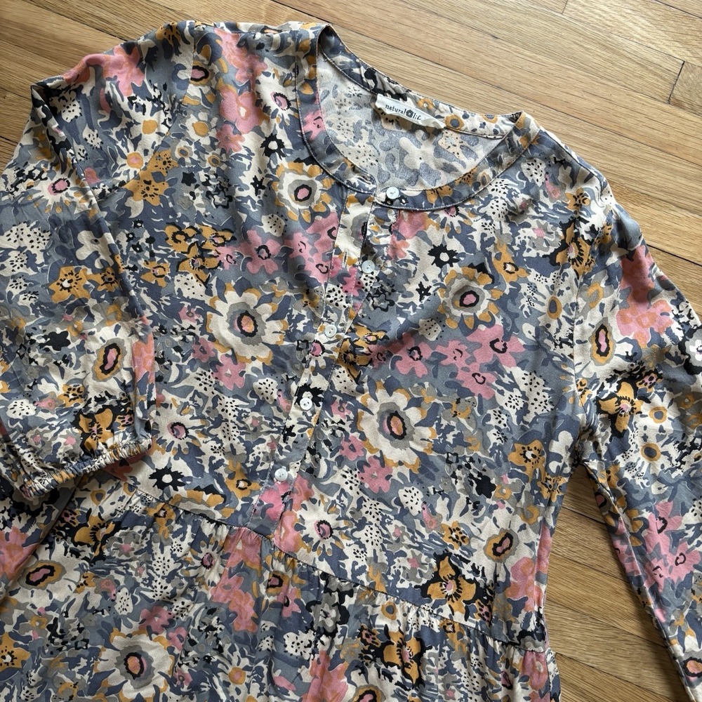 Natural Life Mini Babydoll Dress Floral Boho Festival Ruffles Women Small Hippie
